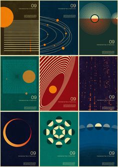 several posters with different shapes and sizes on them, all showing the same color scheme