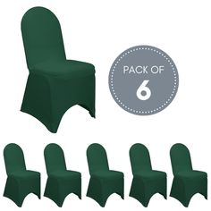 six green chair covers with the number 6 on each side and eight chairs in different positions