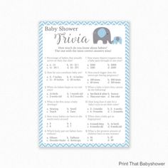 a baby shower game with an elephant on it