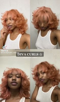 Wolfcut Hair Black Woman, Layered Bob With Bangs Black Women, Curled Short Hair With Bangs, Jellyfish Haircut Black Woman, Diva Curls Black Women, Black Oc Hairstyles, Fluffy Hair Black Women, Negative Canthal Tilt, Side Bang Short Hair