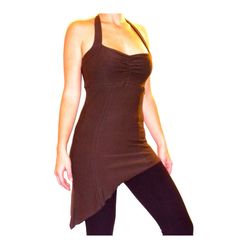 Fairy Tunic - 6 Colors Available -  Black, Brown, Cream, Olive, Plum or Teal - Choose Your Size and Color Fitted Tank Halter Top For Yoga, Fitted Tank Top With Asymmetrical Neckline For Summer, Sleeveless Halter Top For Yoga Summer, Sleeveless Halter Top For Yoga In Summer, Asymmetrical Fitted Halter Top For Spring, Asymmetrical Solid Stretch Tank Top, Asymmetrical Stretch Tank Top, Fitted Tank Top With Asymmetrical Neckline, Stretch Tank Top With Asymmetrical Hem For Summer