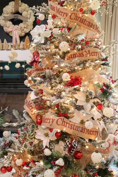 a christmas tree decorated with red and white ornaments