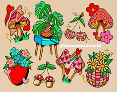 an image of cartoon garden clipart with flowers and plants on it's sides