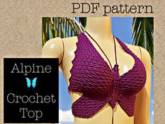 Top Mariposa, Alpine Butterfly, Crochet Earring Patterns, Butterfly Crochet Top, Col Crochet, Top A Crochet, Butterfly Crochet, Crochet Butterfly Pattern, Crop Top Pattern