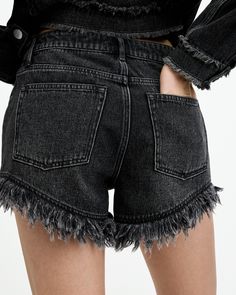 Summer means shorts - the Astrid are a great option. High waisted and frayed - the hem is slightly shaped for a flattering fit. Tuck in a band tee and put on your cowboy boots, festival season is upon us.  High-rise Zip closure Classic five pocket construction Distressed detailing Frayed hems Cowboy Boots Festival, Fringe Shorts, Short Fringe, Frayed Denim, Going Out Outfits, Suit Accessories, Sweaters And Jeans, Denim Outfit, All Saints