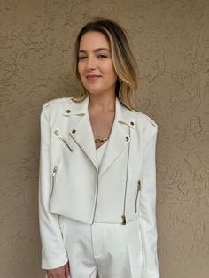 Generation Love Cosita Crepe Moto Jacket - White Fashion Forward Outfits, Edgy Design, Crepe Top, Chic Top, Fashion Icon, Crepe Fabric, Moto Jacket, Gold Hardware, Gold Chain