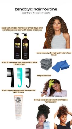 zendaya, zendaya hair, zendaya curls, zendaya hair routine, curl routine, curly hair, waves, wavy hair #zendaya #curlroutine #challengers #zendayahair #wavyhair #waves #curlyhair #curls Zendaya Curls, Curl Routine, Zendaya Hair, Argan Shampoo, Wide Tooth Comb, Hair Routine, Hair Routines, Curly Girl