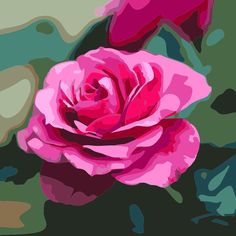 a painting of a pink rose on a green background