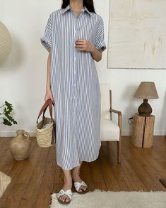 STRIPE SHIRT DRESS BLUE – SANNA New York Shirt Dress Striped, Long Shirt Outfits, Dresses With Tennis Shoes, Short Sleeve Shirt Dress, Striped Linen Shirt, Shirt Dress Summer, Oversized Shirt Dress, Striped Short Sleeve Shirt, Short Sleeve Dress Shirt