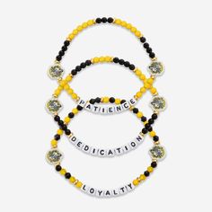 Hufflepuff Harry Potter 3 Pack Friendship Bracelet FOCO - FOCO.com Harry Potter Bracelet Ideas, Hufflepuff Harry Potter, Matching Friendship Bracelets, Harry Potter 3, Harry Potter Bracelet, Swift Bracelets, Cool Friendship Bracelets, Clay Bracelets, Beaded Stuff