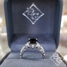 Artcarved Peyton Black Diamond Engagement Ring Featuring Scrollwork Design Black Diamond Engagement Ring, Black Diamond Engagement, Vintage Style Rings, Black Diamond Ring Engagement, Jewelry Appraisal, Black Diamond, Diamond Engagement Ring, White Diamond, Diamond White