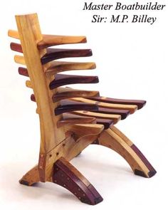 a wooden chair made out of multiple pieces of wood