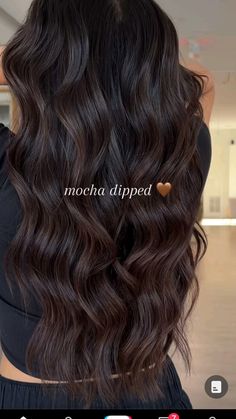 Dark Chocolate Highlights On Dark Hair, Dark Hair Reverse Balayage, Dark Brown Hair With No Highlights, Almost Black Hair With Highlights, Brown Highlights With Black Hair, Mocha Dipped Hair, Black Hair With Highlights Brown, Hair Colors For Deep Autumn, Brown Hair With Black Streaks