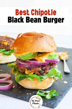 the best chipotle black bean burger with onions and lettuce