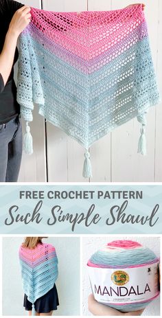 a crocheted shawl with text that reads free crochet pattern such as simple shawl