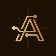 the letter logo is made up of two connected lines and dots in gold on black