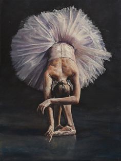 a painting of a ballerina bending down on the ground with her arms behind her head