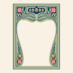 an art nouveau style frame with flowers and leaves on the border, in blue and green