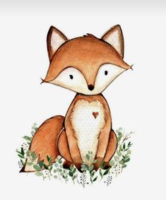 a watercolor painting of a fox with the word henry on it's chest