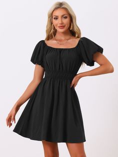 Shop Allegra K for off shoulder puff sleeve solid color mini dress you are looking for, get more women's dresses for yourelf. Order now! Free Returns! Off Shoulder Puff Sleeve, Tube Maxi Dresses, Shoulder Puff Sleeve, Strapless Summer Dress, Ruffle Fabric, Corset Mini Dress, Mini Dress Black, Short Dresses Casual, Poplin Dress