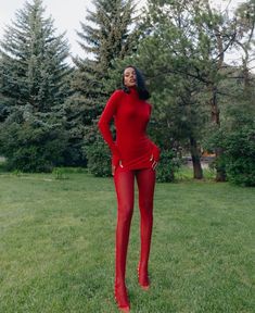 Xmas Dinner Outfit, Jasmine Daniels, Moon Taurus, Christmas Dinner Outfit, Red Tights, Monochromatic Outfit, Red Heels, Dinner Outfits