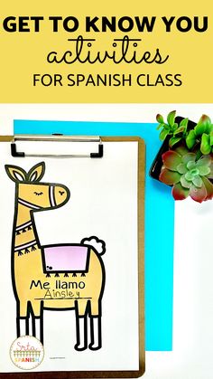 a clipboard with the words get to know you activities for spanish class