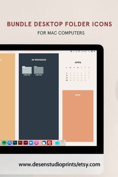 a desktop computer with multiple color options on the screen and text that reads bundle desktop folder icons for mac computers