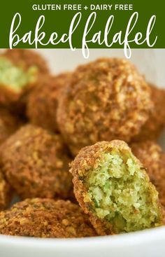 gluten free and dairy free baked falafel recipe in a white bowl