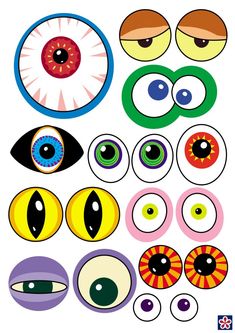 an assortment of cartoon eyes with different shapes and colors on them, including one eyeball