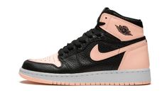 The Air Jordan 1 High OG GS “Crimson Tint” is the grade school kids version of the popular colorway.  Released in early 2019, the Air Jordan 1 adds a coral pink “Crimson Tint” hue to the two-tone color blocking seen on classic looks like the “Bred” and “Royal” colorways.  The black paneling features a premium tumbled leather construction, while the midsole appears in a light grey shade.  The Air Jordan 1 High OG GS “Crimson Tint” in youth sizing released on April 13, 2019. Jordan 1 Crimson Tint, Nike Rosa, Nike X Travis Scott, Jordan 1 High Og, Air Jordan 1 Retro High Og, Nike Dunk High, Air Jordan 1 Retro High, Air Jordan 3, Pink Nikes