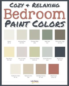 the color scheme for cozy and relaxing bedroom paint colors, with text overlaying it