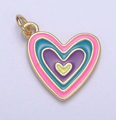 14k Gold Filled Pink Enamel Layer Heart Charm Colorful Love Pendant Size: 22m mx 16.6mm Gold Filled and enamel Charms can be added to our Charms Necklacesor purchase on their own to be worn with your necklace. all charms purchased individually are mounted on 5 mm 20g jump ring SKU: N-305-CL Pink Heart Charms For Mother's Day, Pink Heart Charm For Mother's Day, Pink Enamel Heart Pendant Jewelry, Pink Heart Pendant Charms As Gift, Valentine's Day Heart Beads Charms With Heart Pendant, Valentine's Day Heart Charm Enamel Jewelry, Valentine's Day Enamel Heart Charm Jewelry, Valentine's Day Heart Charms Pendant, Enamel Heart Charm Necklace For Valentine's Day