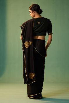 Black habutai silk saree with dori, marori and zardosi hand embroidery. - Aza Fashions Jardoshi Work Design, Sarees Black, Saree Women, Best Blouse Designs, Saree For Women, Black Saree, Indian Clothes, Embroidered Neckline, Traditional Attire