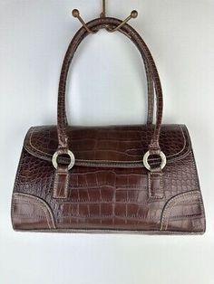 Tommy Hilfiger Brown Leather Crocodile Baguette Bag Purse  | eBay Leather Baguette Bag With Crocodile Pattern, Leather Baguette Bag With Crocodile Pattern For Everyday Use, Leather Baguette Satchel Bag With Single Handle, Elegant Tommy Hilfiger Formal Bags, Elegant Formal Tommy Hilfiger Bags, Tommy Hilfiger Leather Shoulder Bag For Daily Use, Tommy Hilfiger Brown Shoulder Bag For Everyday, Elegant Tommy Hilfiger Leather Shoulder Bag, Elegant Baguette Bag With Crocodile Pattern For Everyday Use