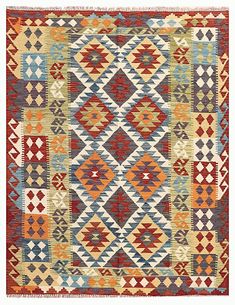 a multicolored rug with many different patterns