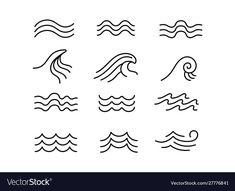 set of water waves line icons on white background