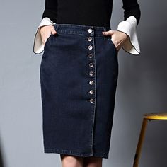 Denim Skirt "Gotcha"-Skirt-Pisani Maura-Dark Blue-S-Pisani Maura Denim Bodycon Skirt, High Waisted Denim Skirt, Denim Pencil Skirt, Womens Pencil Skirts, Flowy Skirt, Dream Clothes, Upcycle Clothes, Denim Skirt, Fashion News