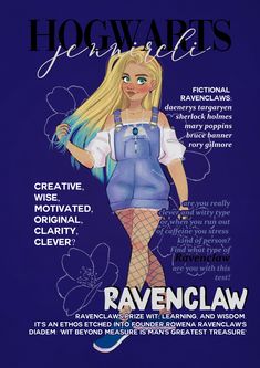 the back cover of harry potter's ravenclaw book, with an illustration of a blonde haired girl in overalls