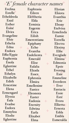 Girl names beginning in ‘e’. Female English Names, List Of Last Names For Characters, Poc Character Names, Name For Characters Female, Girl Names For Book Characters, Expensive Names For Women, Mysterious Names For Characters, E Names For A Girl, Fictional Character Name Ideas