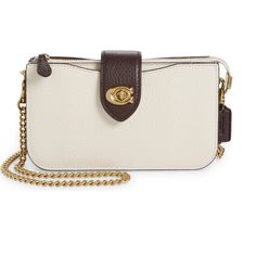 2022 Nordstrom Exclusive Coach Pebbled Leather Crossbody Bag In Chalk Multi (Cream & Brown). Removable Gold Chain Strap And Hardware. C Logo Turnlock. 3 Pockets, One Zippered. Two Card Slots In Front Pocket. Can Be Carried As A Crossbody Or Clutch. Approx. 7” X 4”. Drop Is Approx. 23” Pebbled Leather Crossbody Bag, Coach 1941, C Logo, Small Crossbody Bag, Small Crossbody, Chain Strap, Leather Crossbody Bag, Pebbled Leather, Coach Bags