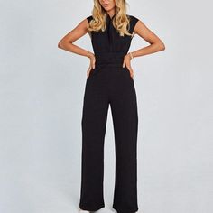 Discover Timeless Elegance Step into a world of sophisticated style with our Elegant V-Neck Sleeveless Wide-Leg Jumpsuit. Designed for the modern woman who cherishes both comfort and fashion, this jumpsuit is a perfect blend of elegance and practicality. Its solid, minimalist design makes it a versatile piece that can be dressed up or down for any occasion. Exceptional Features Our jumpsuit boasts a flattering V-neck and a sleeveless cut, ideal for the spring and summer seasons. The high-waist design accentuates your figure, while the wide-leg style adds a touch of contemporary flair. Crafted from a blend of polyester and cotton, it ensures both durability and comfort. The intricate lace-up decoration adds a unique touch, making this jumpsuit a standout piece in your wardrobe. Product Spec Elegant Fitted Strapless Jumpsuit Solid Color, Elegant Sleeveless Solid Color Pantsuit, Elegant Evening Jumpsuits And Rompers In Solid Color, Elegant Fitted Solid Color Jumpsuits And Rompers, Elegant Strapless Jumpsuit For Work, Chic Stretch Jumpsuits And Rompers For Formal Events, Versatile Sleeveless Jumpsuits And Rompers, Versatile Sleeveless Solid Jumpsuits And Rompers, Versatile Sleeveless Jumpsuits And Rompers In Solid Color