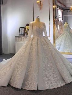 Luxury O-Neck Long Sleeves Lace- Up Ball Gown wedding Dresses - wedding dresses Long Sleeve Wedding Gown Lace, Cheap Lace Wedding Dresses, Lace Sweetheart Wedding Dress, Wedding Dresses Lace Ballgown, Long Sleeve Ball Gowns, Exquisite Gowns, Lace Ball Gowns, Long Sleeve Wedding Dress Lace, Affordable Wedding Dresses