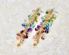 Rainbow Earrings Drop Earrings Precious Stone Multi Gemstone Earrings Rainbow Colorful Earrings Everyday Earrings Dangle Earrings Gold Fill - Etsy Dangle Earrings Gold, Gemstone Drop Earrings, Earrings Everyday, Rainbow Earrings, Colorful Earrings, Earrings Drop, Everyday Earrings, Wire Earrings, Gold Earrings Dangle