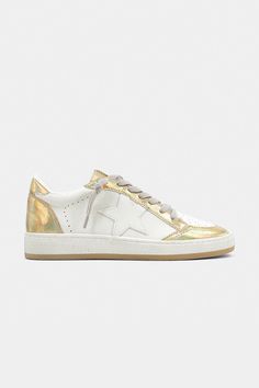 Izzy Sneaker - Gold Golden Bday, Dressy Sneakers, White And Gold Shoes, Pretty Sneakers, Body Craft, White Tennis Shoes, Hightop Sneakers, Gold Sneakers, Dresses Lace