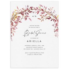 an elegant floral frame is featured on the front of this bridal shower card