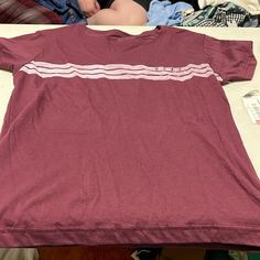 Roxy Burgundy T-Shirt White Stripes Across Chest Nwt Sz Juniors L Casual Burgundy Short Sleeve T-shirt, Burgundy Cotton Short Sleeve Tops, Burgundy Cotton T-shirt With Crew Neck, Trendy Burgundy Cotton Tops, Short Sleeve Burgundy Tops For Summer, Burgundy Short Sleeve Tops For Summer, Burgundy Casual Crew Neck Top, Casual Burgundy Crew Neck Top, Burgundy Casual Short Sleeve Top