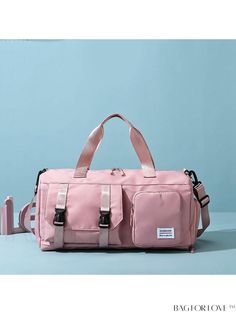 BagForLove - Decorative Duffel Bag with Chic Letter Patch Design Pink Shoulder Bag With Pockets For On-the-go, Pink Large Capacity Casual Gym Bag, Casual Pink Gym Bag With Large Capacity, Large Capacity Pink Travel Bag For School, Trendy Pink Travel Bag With Large Capacity, Trendy Large Capacity Pink Travel Bag, Trendy Pink Large Capacity Travel Bag, Casual Pink Rectangular Travel Bag, Everyday Pink Rectangular Duffle Bag