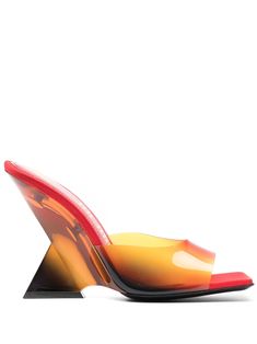 red open toe slip-on style branded insole acrylic glass wedge heel Shoe Closets, Orange Heels, Footwear Design, Shoes World, Better Things, On Logo, The Attico, Summer Tropical, Size 11 Heels