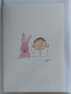 a drawing of a baby and a bunny