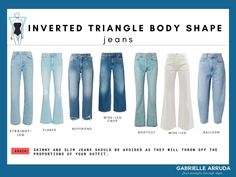 Clothing Style For Inverted Triangle Body Shape, Inverted Triangle Body Jeans, Inverted Triangle Outfits Streetwear, Business Casual For Inverted Triangle, Flattering Outfits For Inverted Triangle, Inverted Triangle Trouser Outfit, Dressing Style For Inverted Triangle Body Shape, Tips For Inverted Triangle Shape, Styling Triangle Body Shape